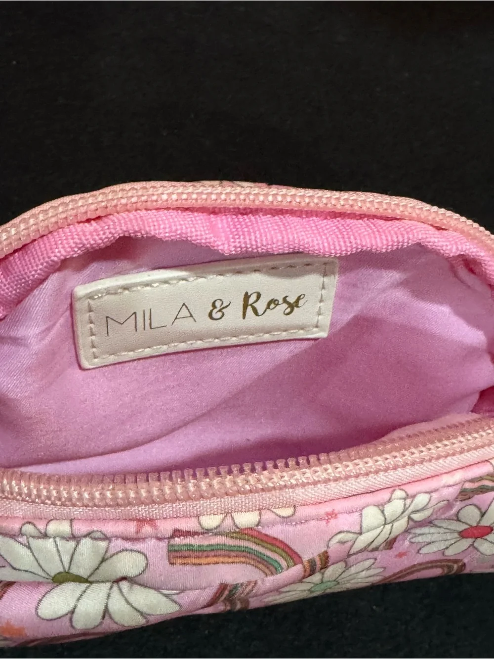 Girls Pink Daisy & Rainbow Crossbody Pouch with Adjustable Strap